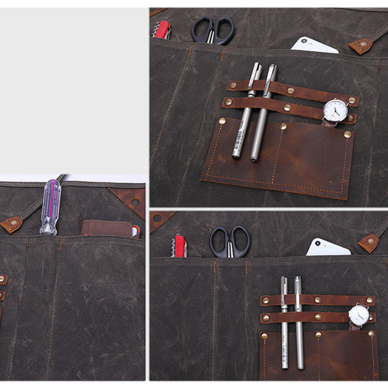 Hard Waxed Canvas Waist Apron Florist Gardener Painter Artist Carpenter Maintenance Craft Plumber Heavy Duty Labor Work Wear