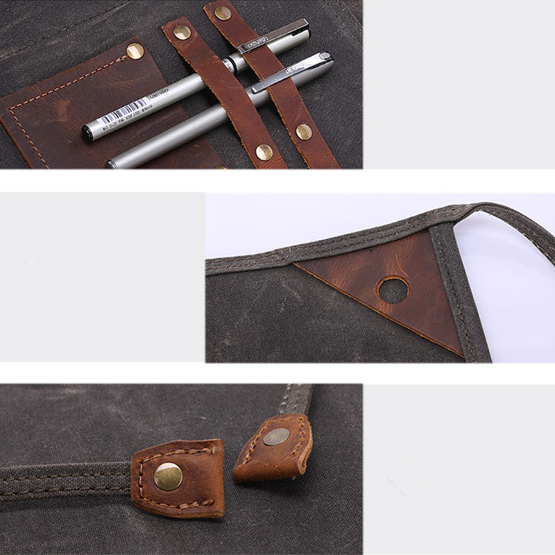 Hard Waxed Canvas Waist Apron Florist Gardener Painter Artist Carpenter Maintenance Craft Plumber Heavy Duty Labor Work Wear