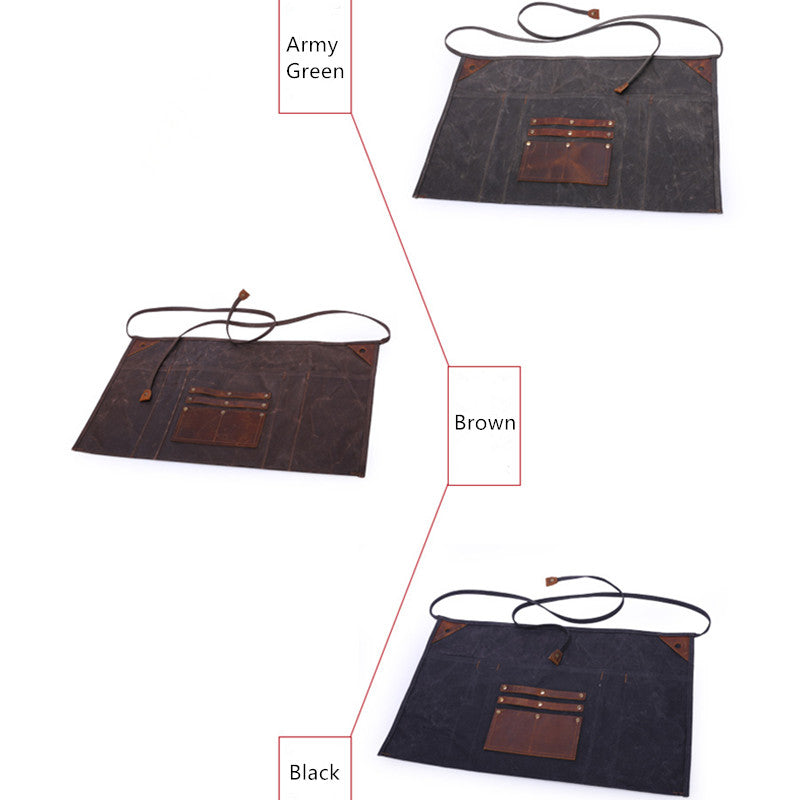 Hard Waxed Canvas Waist Apron Florist Gardener Painter Artist Carpenter Maintenance Craft Plumber Heavy Duty Labor Work Wear