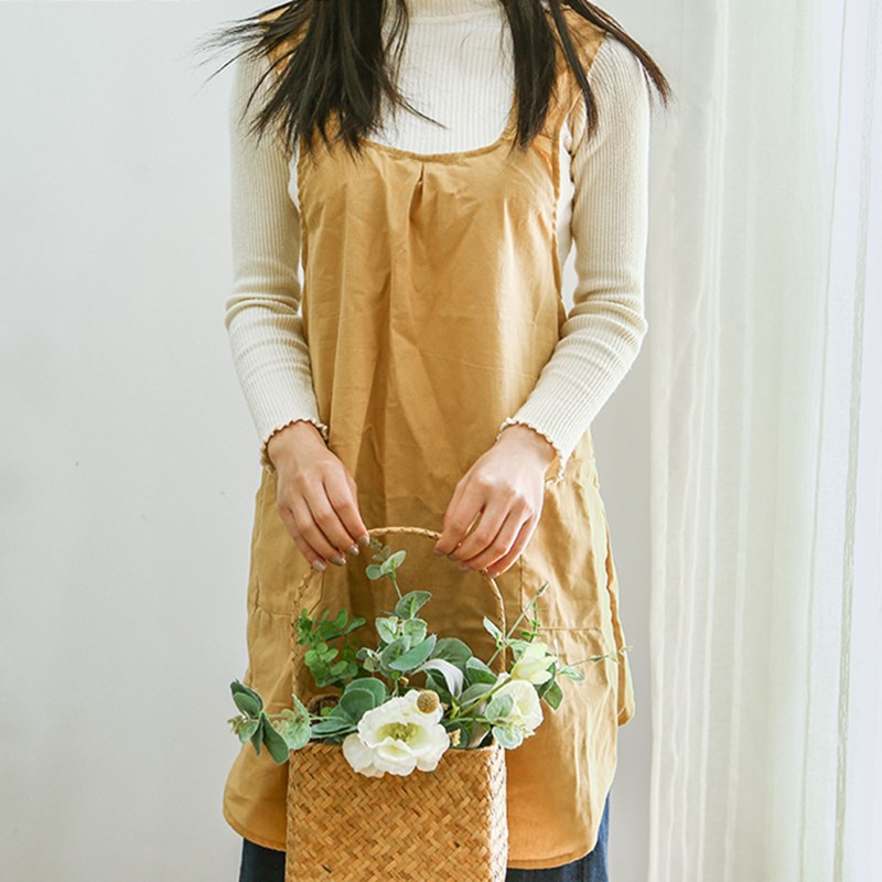 Yellow Cotton Apron Green Florist Artist Painter Crafting Workwear Waitress Cafe Barista Restaurant Pastry Chef Uniform