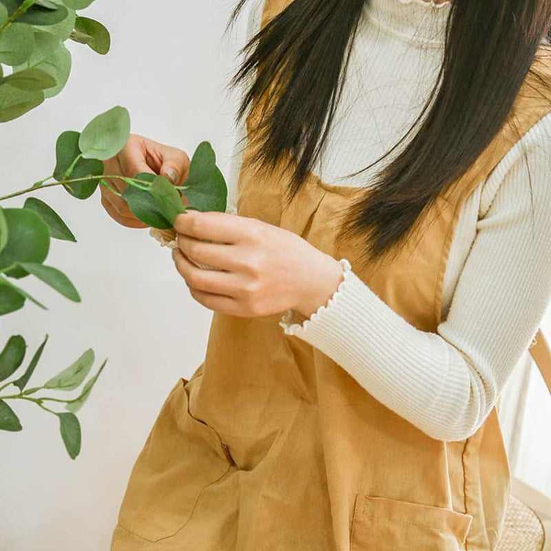 Yellow Cotton Apron Green Florist Artist Painter Crafting Workwear Waitress Cafe Barista Restaurant Pastry Chef Uniform