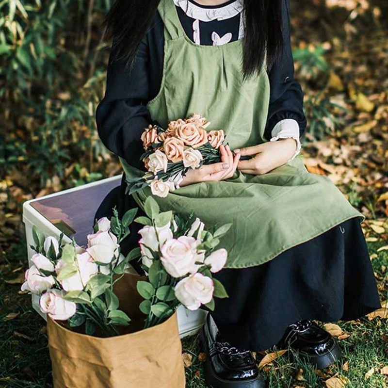 Yellow Cotton Apron Green Florist Artist Painter Crafting Workwear Waitress Cafe Barista Restaurant Pastry Chef Uniform