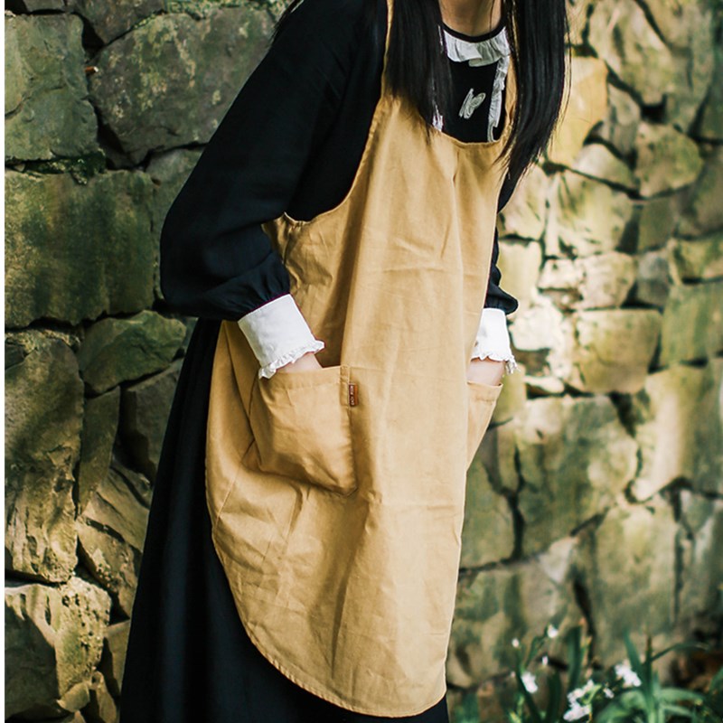 Yellow Cotton Apron Green Florist Artist Painter Crafting Workwear Waitress Cafe Barista Restaurant Pastry Chef Uniform