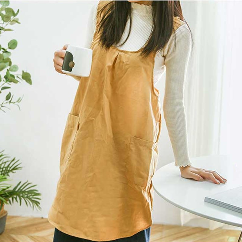 Yellow Cotton Apron Green Florist Artist Painter Crafting Workwear Waitress Cafe Barista Restaurant Pastry Chef Uniform