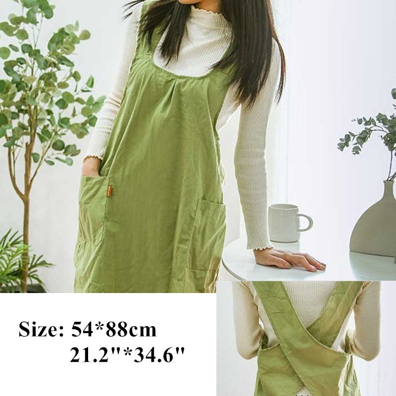 Yellow Cotton Apron Green Florist Artist Painter Crafting Workwear Waitress Cafe Barista Restaurant Pastry Chef Uniform